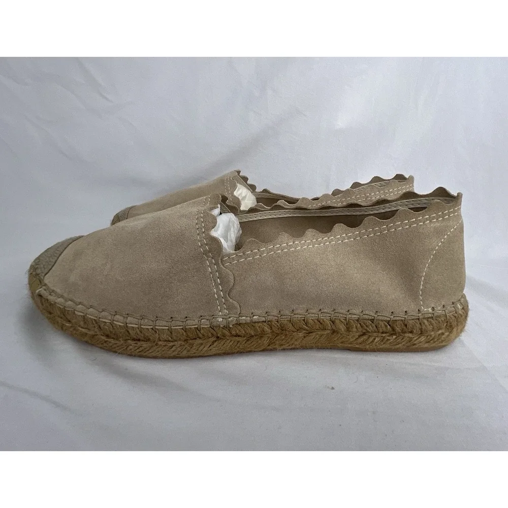 MACARENA Scalloped Suede Espadrille Flats Beige Blush Sz 9.5 Spain Boho Coastal